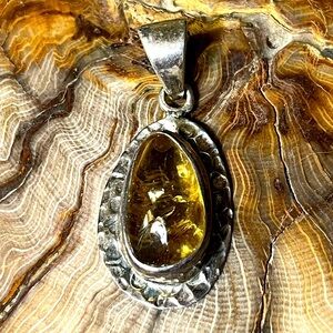 Designer SJ Citrine Sterling Silver Vintage Pendant Necklace